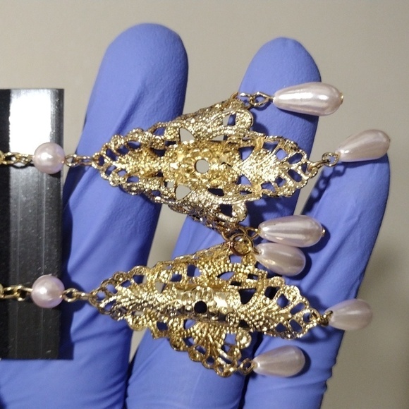 Women's Gold-tone Filigree Design 3.5" Long Beaded Drop Dangle Earrings, #5 - Picture 3 of 5